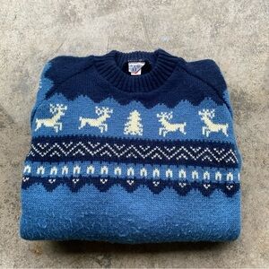 VINTAGE FISHERMAN WOOL SWEATER REINDEER SNOWFLAKE 90s Vonnel